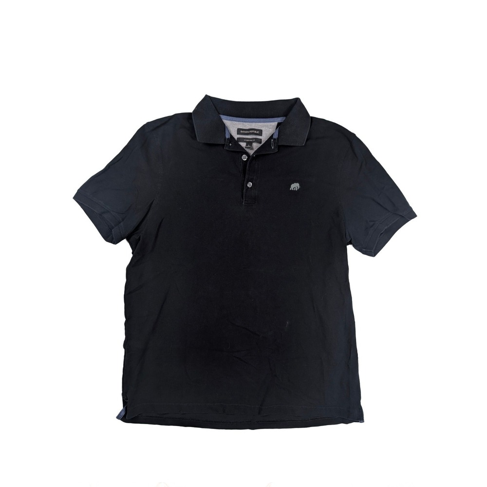 Banana Republic Standard Fit Charcoal Black Elephant Polo Mens Large Short Slv